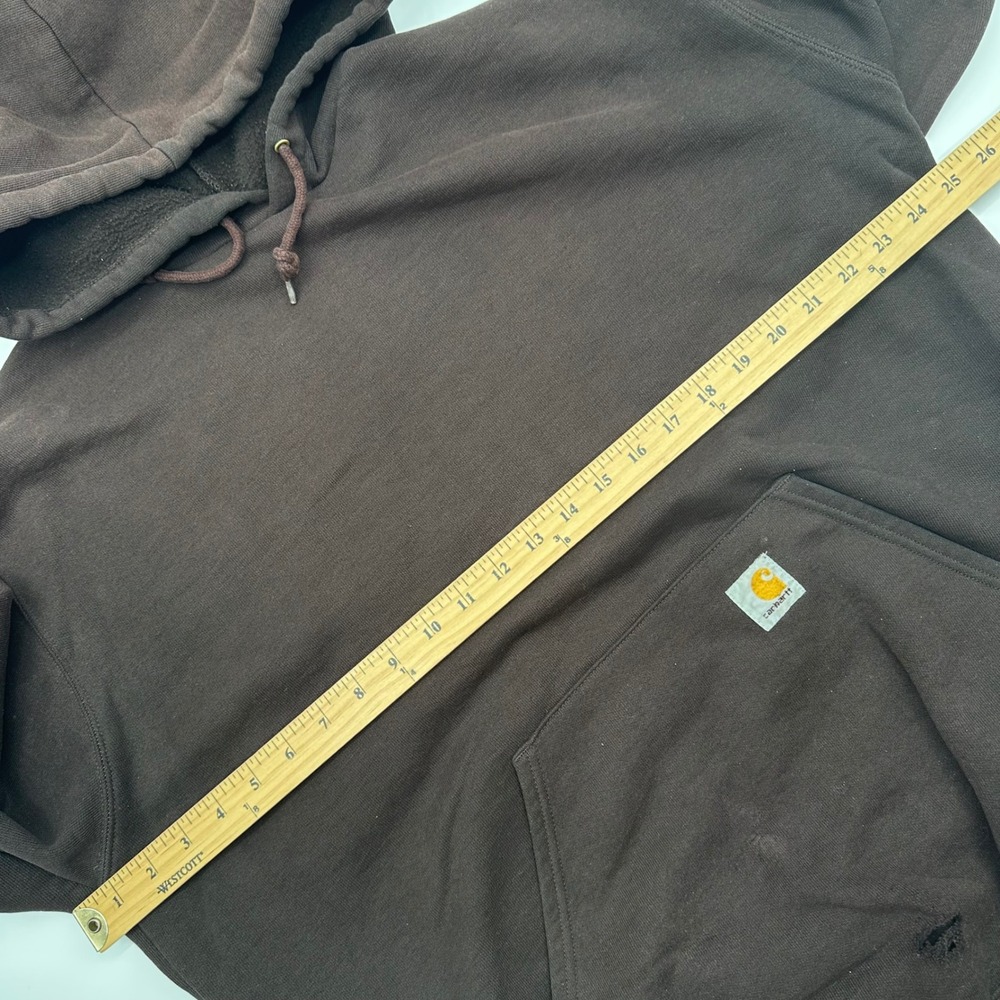 Carhartt K288 DKB Mens Large Brown Midweight Logo Sleeve Hoodie Thrashed READ - Picture 5 of 10